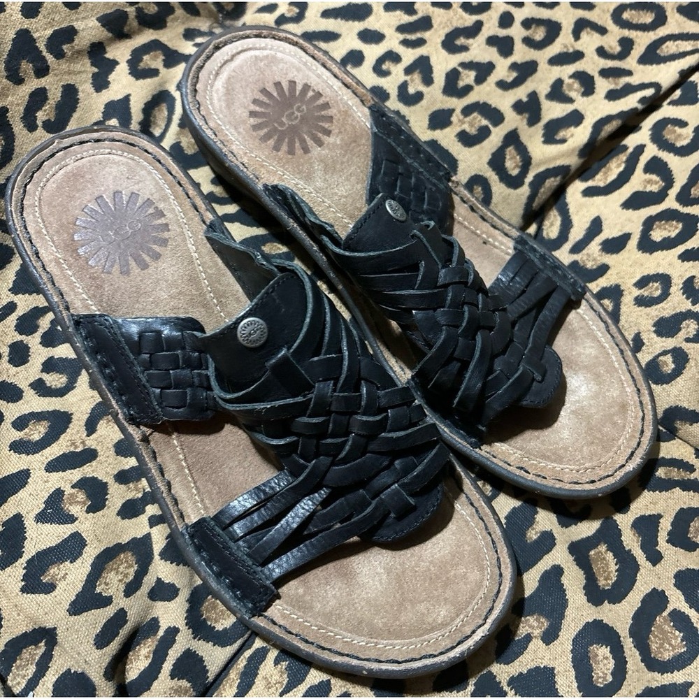 Ugg Australia Keala Women's Black Leather Slide Sandals,‎ Size 6